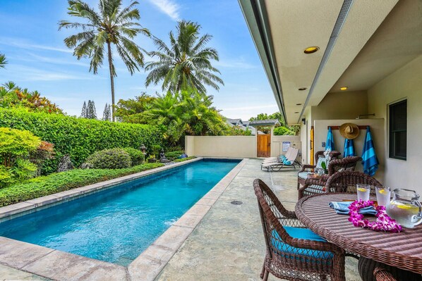 Open air, open concept theme.  Pool, Deck, Outdoor Shower.