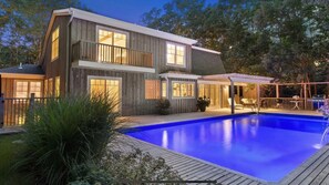 Pool and deck at night