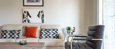 Living room with sleeper sofa and smart TV