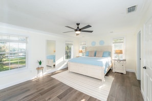 Master bedroom with with beautiful waterfront view. Complete with King size bed.