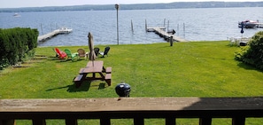 View on the backyard and lake from balcony.