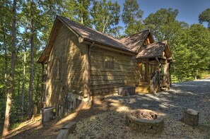 Rear of cabin with firepit