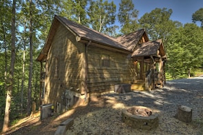 Rear of cabin with firepit
