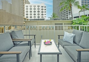 LANAI (BALCONY): Fantastic outdoor seating for four with a table.