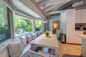 Dining area with pool view 