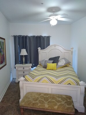 Guest Bedroom with Bench, Nightstand, Chest of Drawers, TV