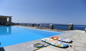 Kids and adults can play in the pool overlooking the sea. 12 meters long by 6m