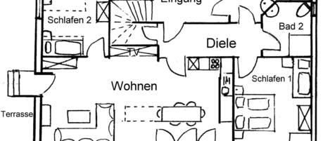 Ferienwohnung Rosamarin, 90m², 2 Schlafzimmer, 2 Bäder