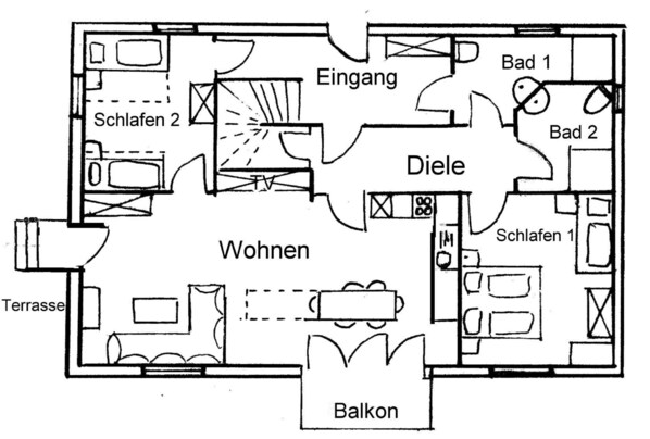 Ferienwohnung Rosamarin, 90m², 2 Schlafzimmer, 2 Bäder