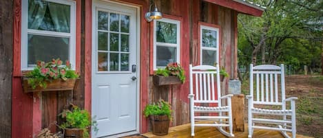 The Little Red Hen is sided with old barn wood.