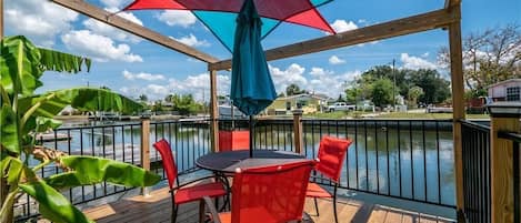 Colorful dock suspended over the water