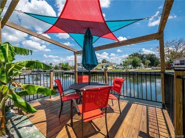 Colorful dock suspended over the water