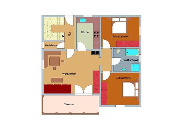 Fewo Rachel (80qm) mit großer Terrasse für 4 Personen-Grundriss „Rachel“