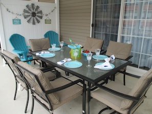 Brand newer patio set and adirondack chairs.