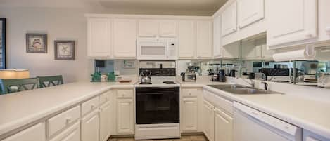 Large fully-equipped kitchen.