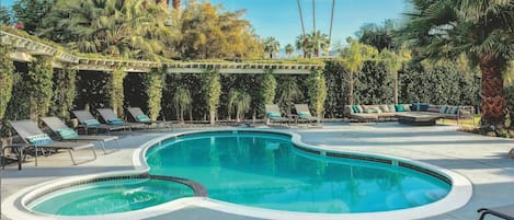  Gorgeous turquoise salt-water pool surrounded by palms and 12 chaise lounges