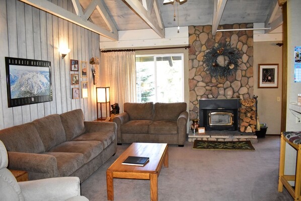 Living area and pellet stove