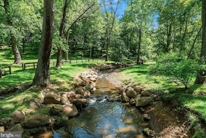 Streams surround the property.