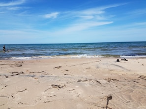 private beach, size varies with changes in water level.