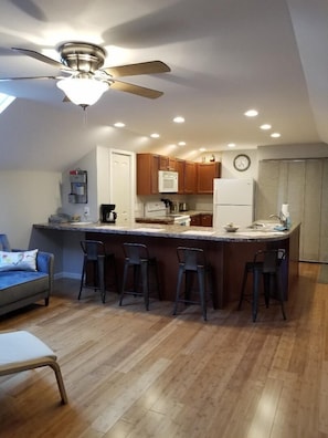 Kitchen and eating space.