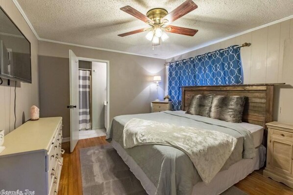 This bedroom has a foam mattress and flat screen with Netflix.