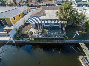 Aerial view of the waterfront home