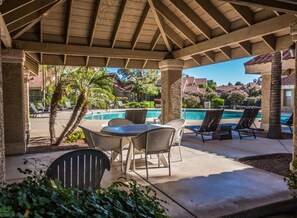 Pool & hot tub steps away from condo.