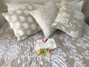 Sandat suite. King bed 200x200cm with quality linens and pillow menu. 