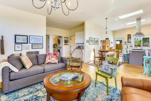 Comfy living room with sofa bed.