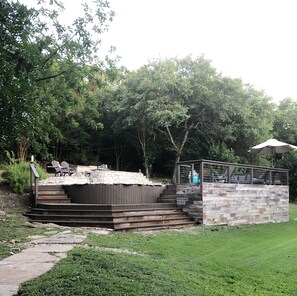 View of the pool deck from the main house