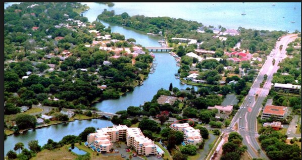 Hudson Bayou, Central Park condos (bottom ctr), Selby Botanical Gardens bayfront