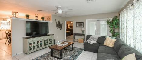 Living room with large smart TV