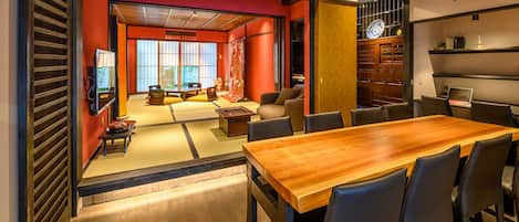 Miyagawacho Samurai Machiya dining room and living room.