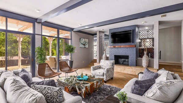 The gorgeous, sunken living space is perfect for entertaining!
