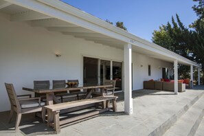 Outdoor dining table seats 9.