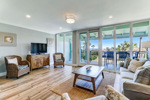 Family room with view of ocean.