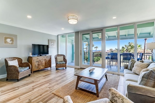 Family room with view of ocean.