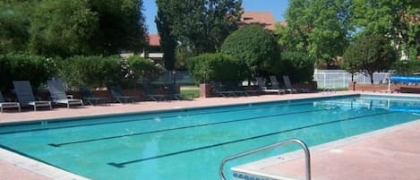 Welcoming large family pool with hot tub and separate toddler pool. 