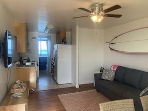 Full kitchen and comfy living room