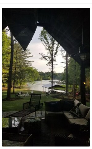 View of the lake from the covered porch