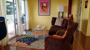 Living room with a bay view