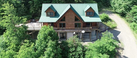 Aerial shot of home overlooking Laurel Fork River.