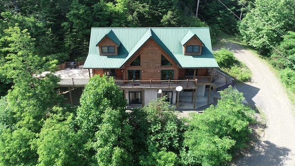 Aerial shot of home overlooking Laurel Fork River.
