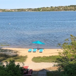 Cape Cod Beach Rental: Walk from deck to Umbrella & Lounge Chairs @ Waters Edge.