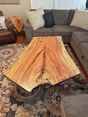 Single slab crotch cut pecan coffee table