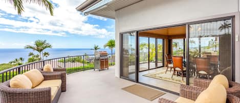 From the guest room, the lanai offers seating outside the dining area with more breathtaking views.