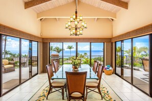 The large windows offer an exceptional view to the ocean and horizon.