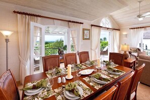 Formal dining area with seating for eight