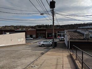 View of Court Street.  The rental parking (and property) is to the right, downtown is at the bottom of the hill.