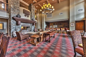 Main lobby with large fireplace